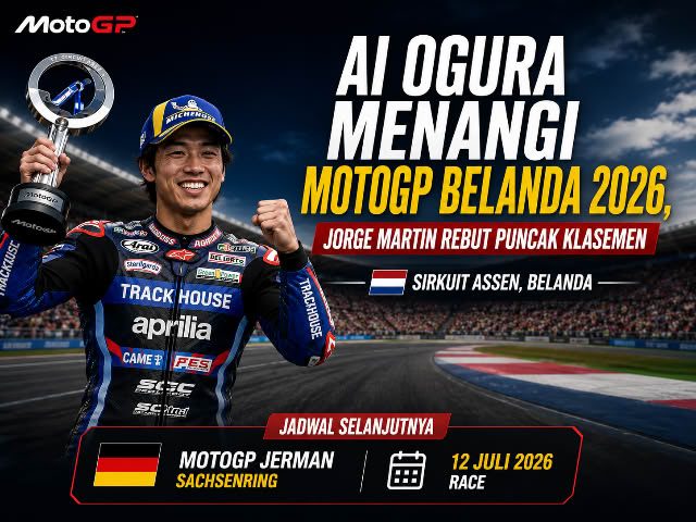 Ai Ogura Menangi MotoGP Belanda 2026, Jorge Martin Rebut Puncak Klasemen