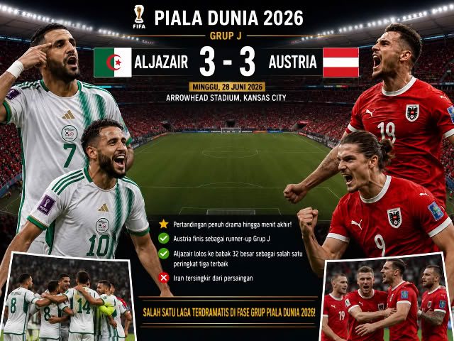 Drama 6 Gol, Aljazair dan Austria Lolos Usai Imbang 3-3