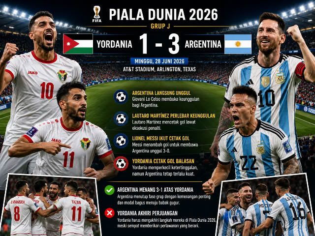 Argentina Menang 3-1 atas Yordania di AT&T Stadium