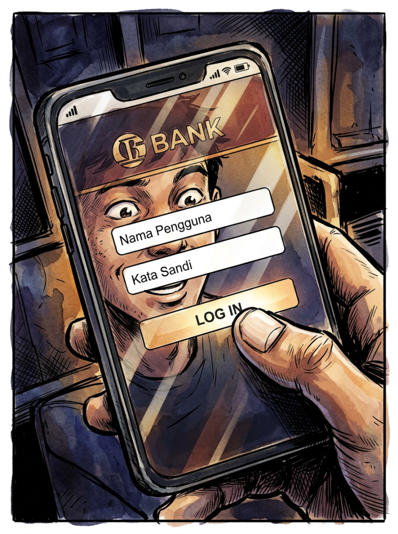 Raka klik link, halaman bank palsu muncul