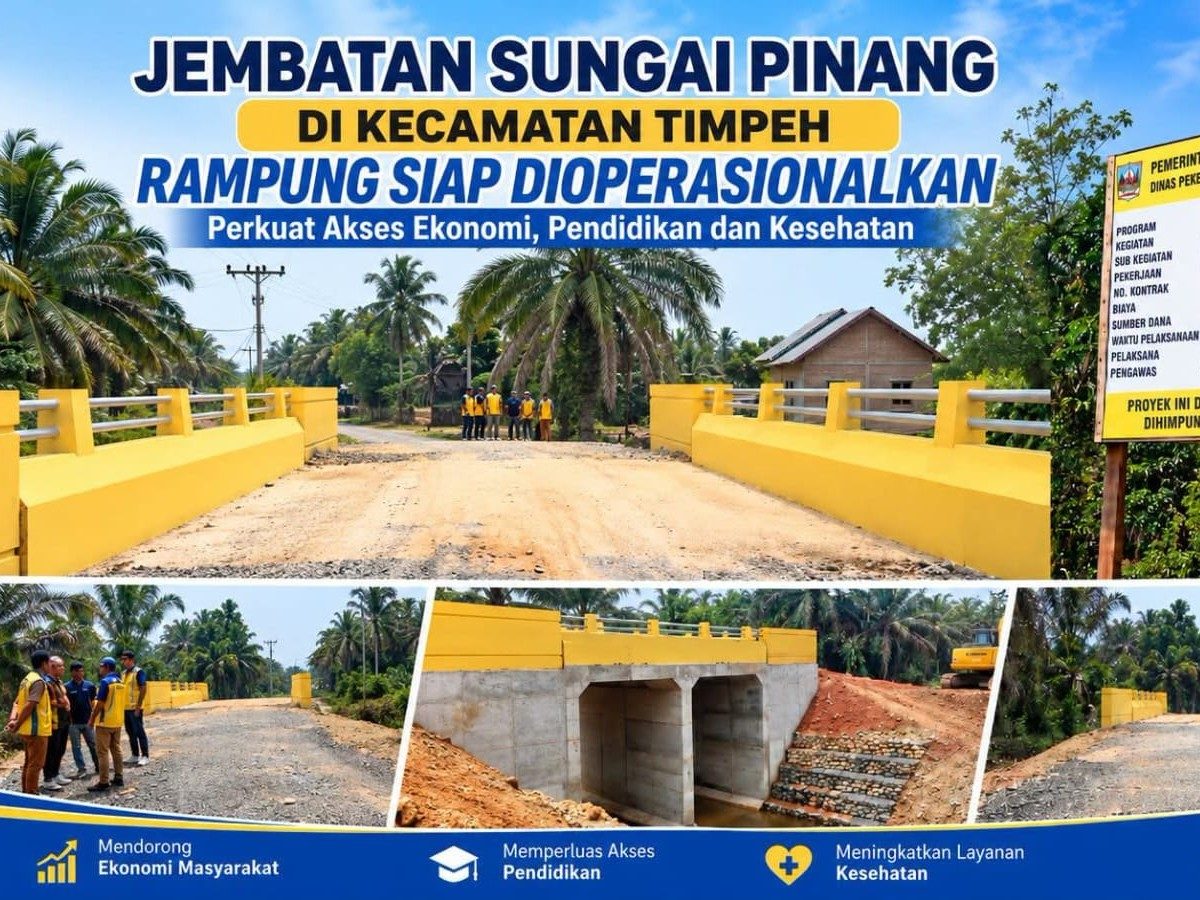 Jembatan Sungai Pinang Rampung, Akses Warga Timpeh Makin Lancar